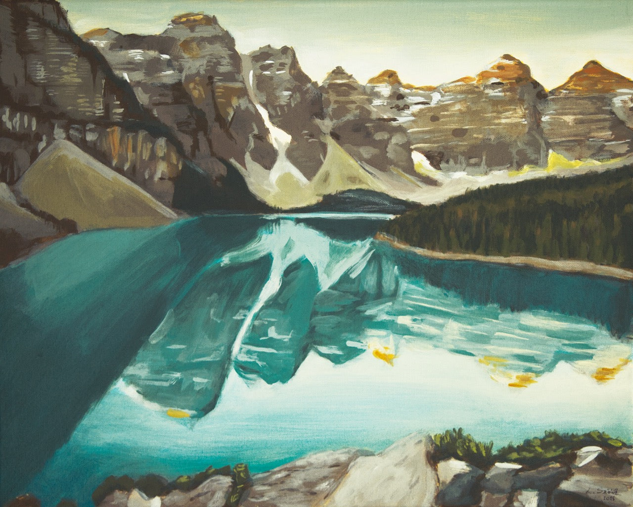 Where the lake meets mountains (50cm x 40cm)